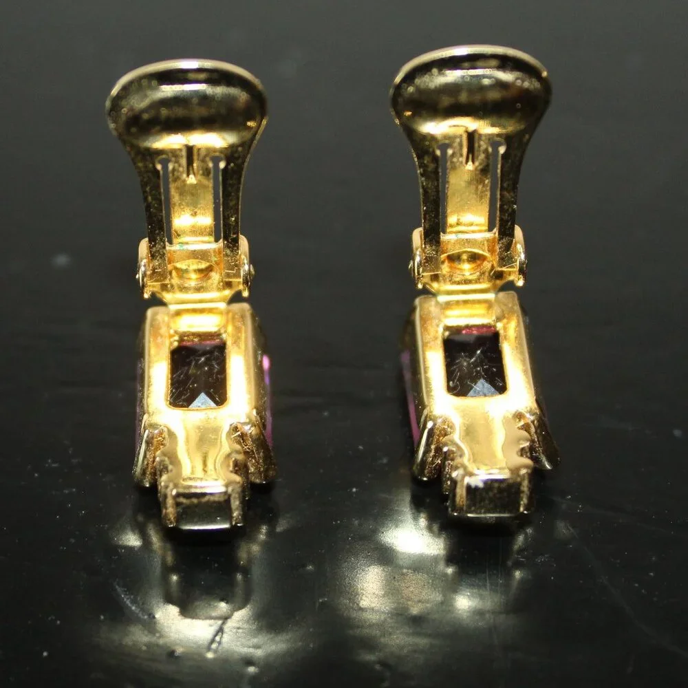 Vintage Christian Dior Simulated Amethyst Clip On Earrings 1980s Signed - Picture 5 of 5
